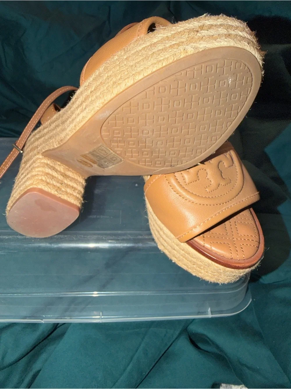 Tory Burch Tan Leather Espadrille Wedge Sandals - Picture 4 of 13